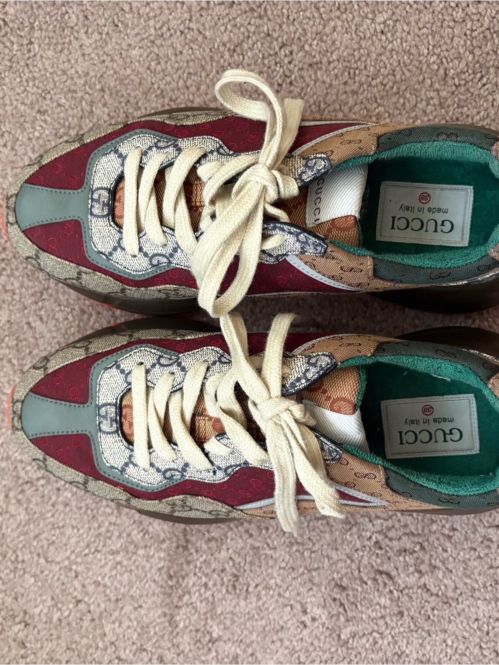 Gucci Multicolor GG Runner Sneakers - Burgundy, Green & Cream